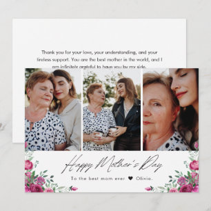 Carte Fête des Mères Trois Photos Florales Aquarelle Élé