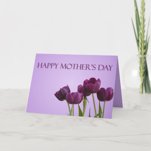Carte Fête des mères tulipes pourpres (Devant)