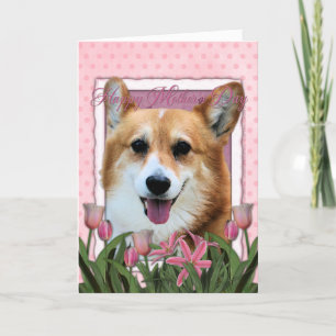 Carte Fête des mères - Tulipes roses - Corgi - Owen