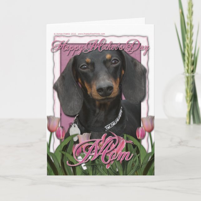 Carte Fête des mères - Tulipes roses - Dachshund - Winst (Devant)
