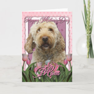 Carte Fête des mères - Tulipes roses - Goldendoodle