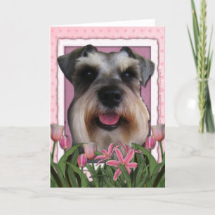 Carte Fête des mères - Tulipes roses - Schnauzer