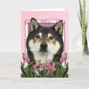 Carte Fête des mères - Tulipes roses - Shiba Inu - Yasha