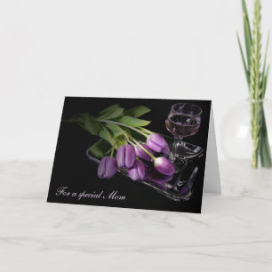 Carte Fête des Mères Vin et Tulipes Violettes