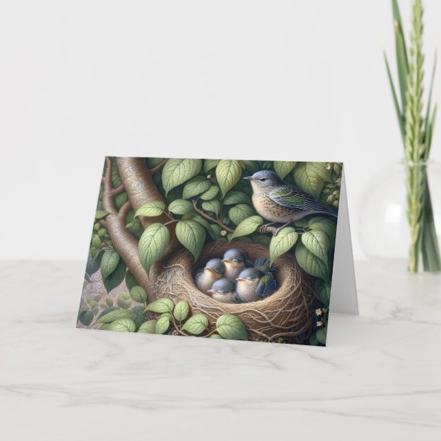 Carte Fête des oiseaux bleus et des mères des nids (Devant)