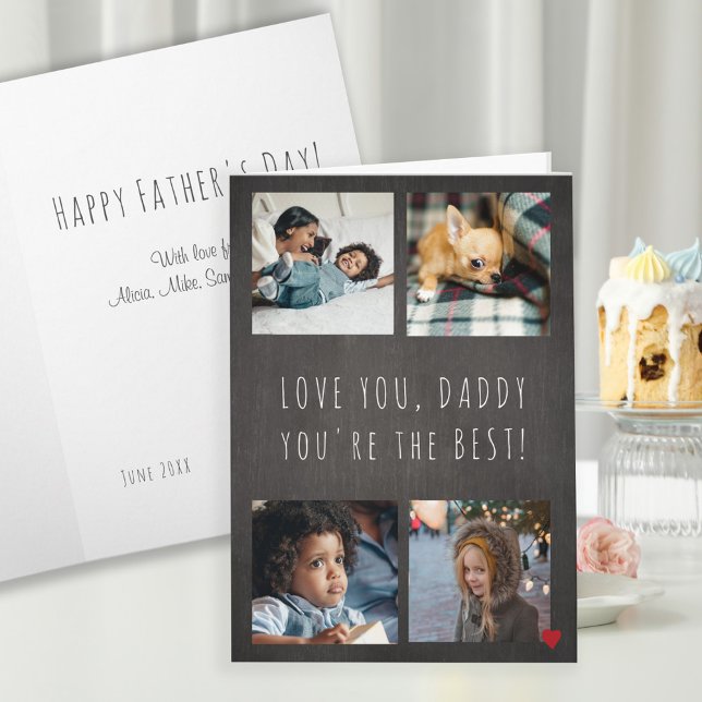 Carte Fête des pères 4 photo collage Aimez-vous papa gri (Créateur téléchargé)