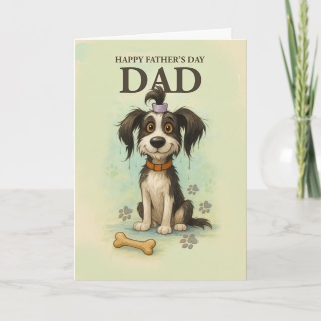 Carte Fête des pères amusante pour papa avec un chien mi (Devant)