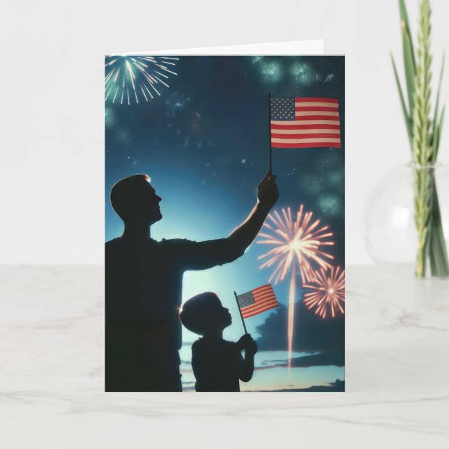 Carte Fête des pères avec Fireworks et drapeaux américai (Devant)