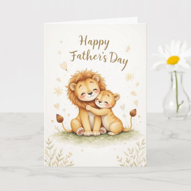 Carte fête des pères avec Lion et Cub Cute Safari (Petite plante)