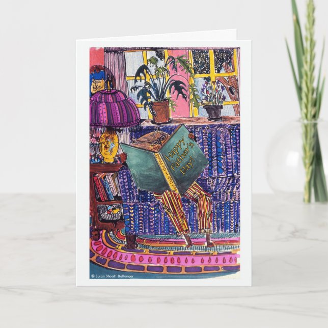 Carte Fête des pères, Chat Lecture d'un livre (Devant)