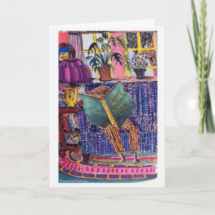 Carte Fête des pères, Chat Lecture d'un livre