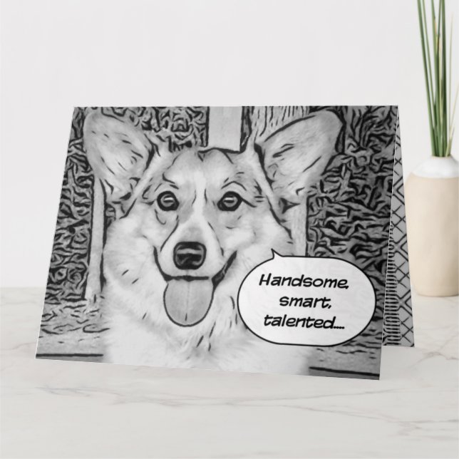 Carte Fête des pères drôle Corgi (Devant)
