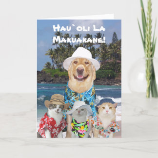 Carte Fête des pères Hawaiian Yellow Lab personnalisable