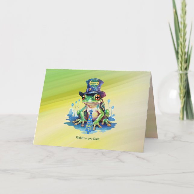 Carte fête des pères "Hoppy" Grenouille Top Chapeau et C (Devant)
