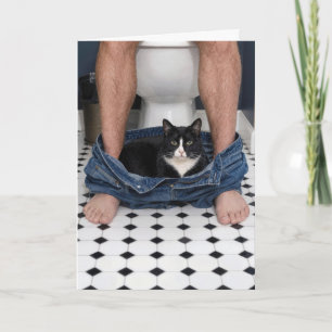 Carte Fête des Pères : Moment drôle d'un chat dans la sa