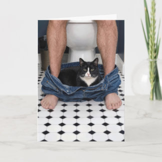 Carte Fête des Pères : Moment drôle d'un chat dans la sa