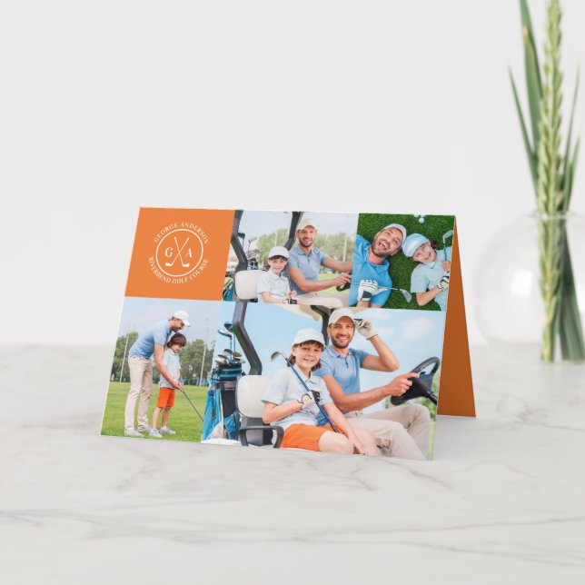 Carte Fête des pères Monogramme Multi Photo Golf Custom (Devant)