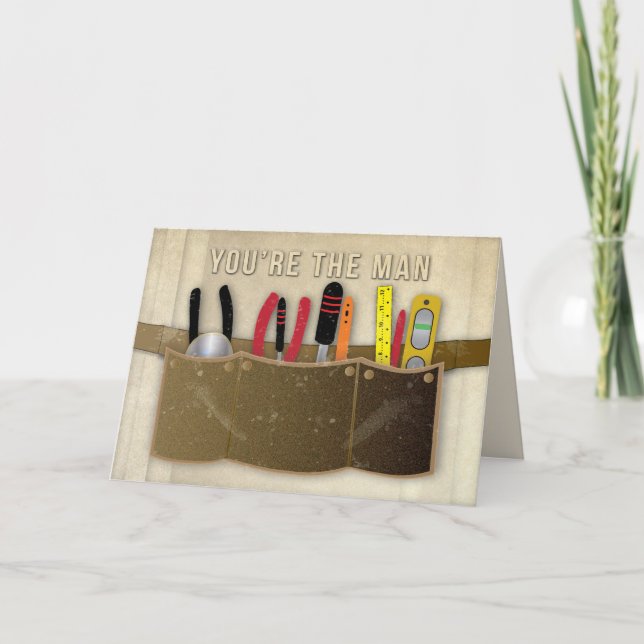 Carte Fête des pères, papa, ceinture d'outils et outils (Devant)