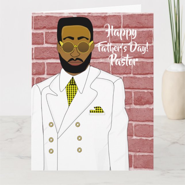 Carte Fête des Pères Pasteur Afro-Américain en Costume (Devant)