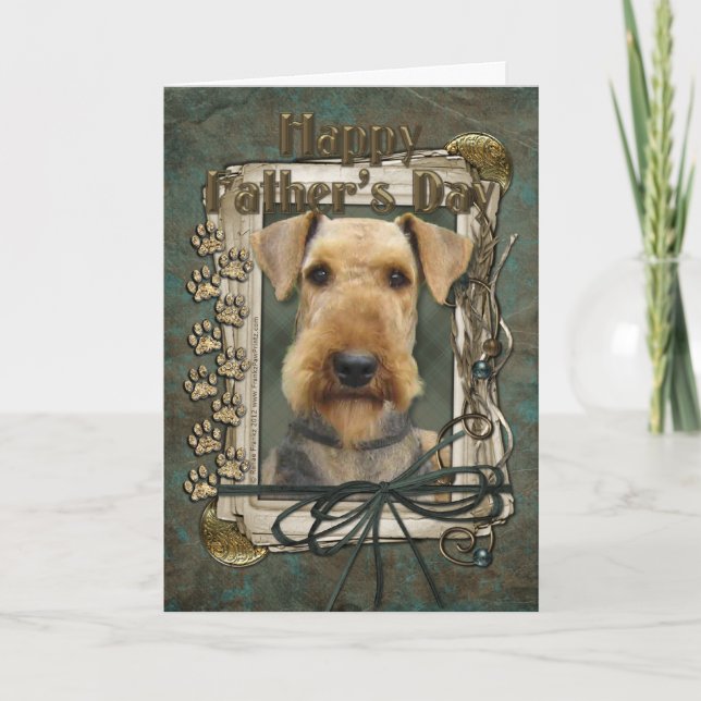 Carte Fête des pères - pattes en pierre - Airedale (Devant)