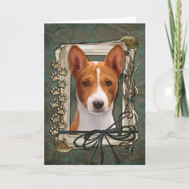 Carte Fête des pères - pattes en pierre - Basenji (Devant)