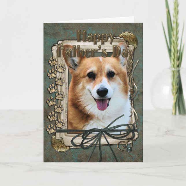Carte Fête des pères - pattes en pierre - corgi - Owen (Devant)