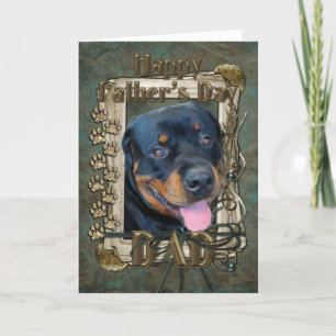 Carte Fête des pères - pattes en pierre - rottweiler -