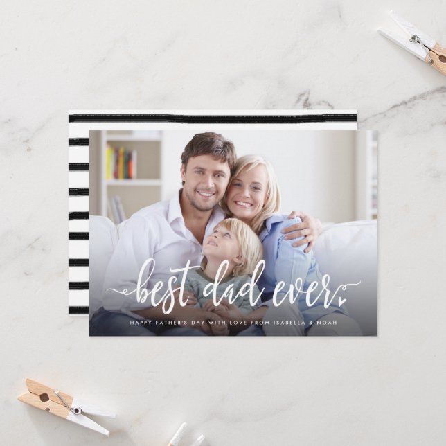 Carte Fête des pères photo de meilleur papa jamais (Devant/Arrière en situation)