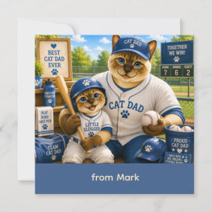 Carte Fête des Pères pour papa chat amateur de baseball