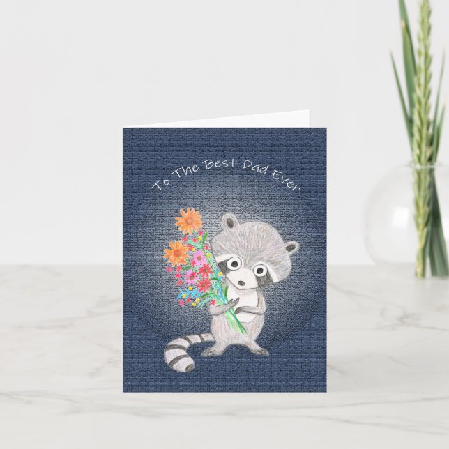 Carte Fête des pères Raccoon au meilleur papa jamais rac (Devant)