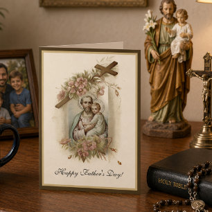 Carte Fête des Pères religieuse Vintage Prière de Saint