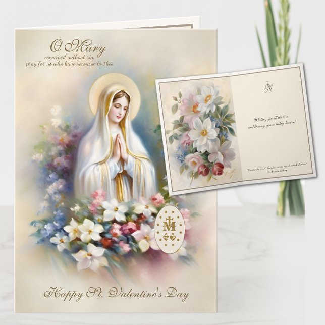 Carte Fête des Valentines religieuses Vierge Marie Flora (St. Valentines Traditional Catholic Religious Blessed Virgin Mary Cards)