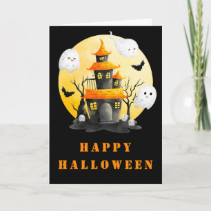 Carte Fête d'Halloween avec Maison hantée et Fantômes