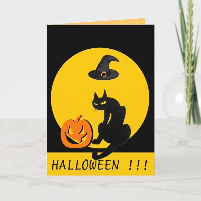 CARTE FÊTE D'HALLOWEEN CHAT NOIR (Devant)