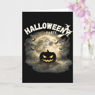 Carte Fête d'Halloween Lune Citrouille Fantôme Vintage H