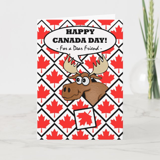Carte Fête du Canada pour l'Ami, l'orignal aux carreaux  (Devant)