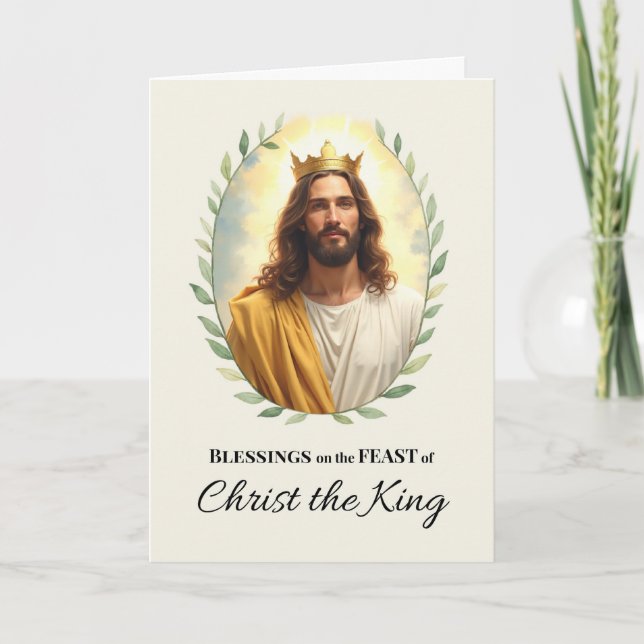 Carte Fête du Christ Roi Bénédictions Couronne Feuillue (Devant)