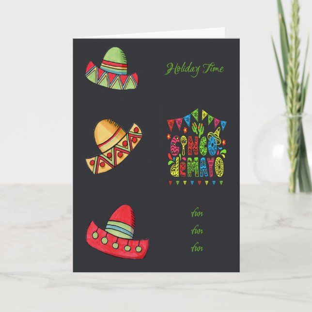 Carte Fête du Cinco de Mayo Chapeaux Mexicains (Devant)