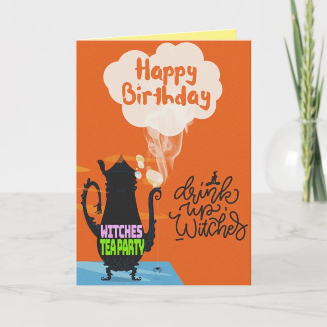 Carte Fête du thé sorcier Halloween Anniversaire (Devant)