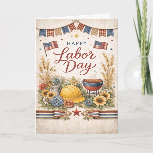 Carte Fête du Travail Américaine Rustique (Devant)