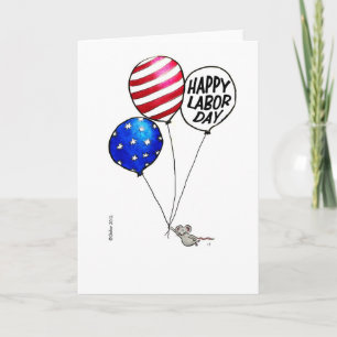 Carte Fête du travail - souris de vol avec des ballons
