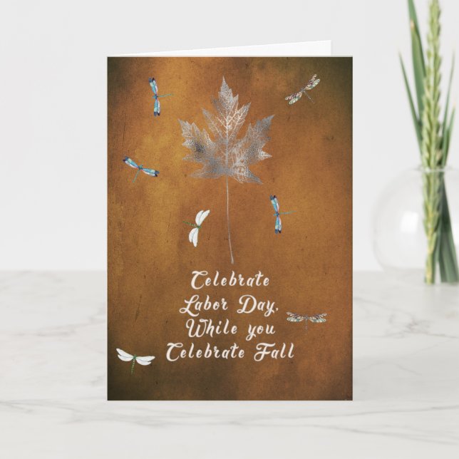 Carte Fête du Travail sur Grunge Gold avec feuille (Devant)