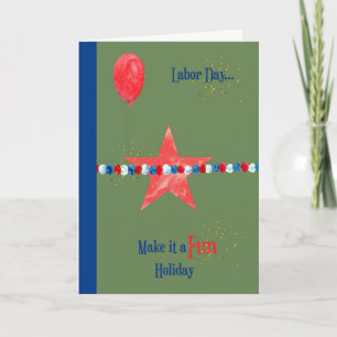 Carte Fête du Travail, Vert avec étoile, Ballons, Partie