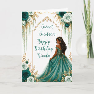 Carte Fête élégante de Sweet Sixteen aux fleurs de vert