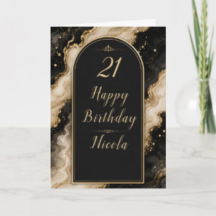 Carte Fête élégante noire et or pour 21 ans