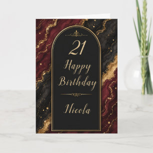 Carte Fête élégante noire et rouge burgundy pour 21 ans