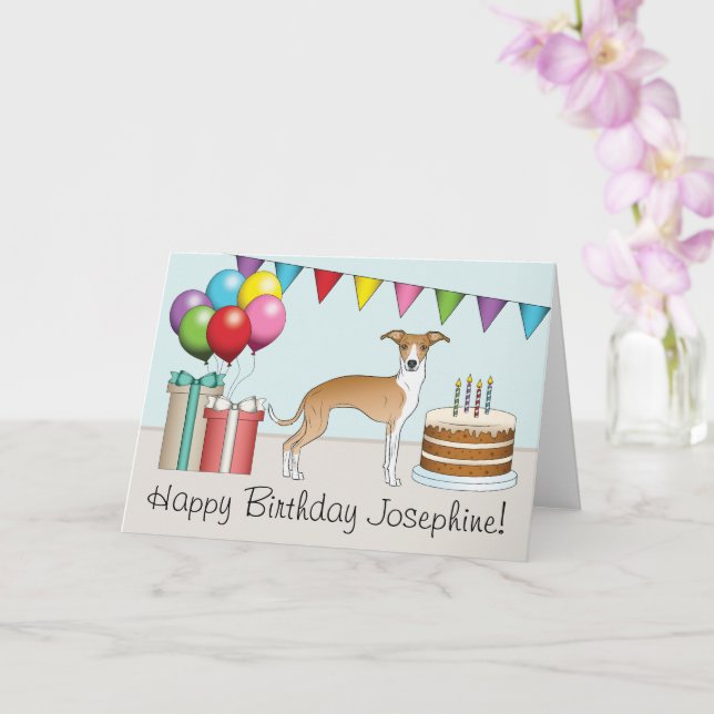Carte Fête Et Blanc Italien Greyhound Coloré Anniversair (Orchidée)