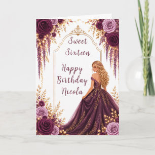 Carte Fête Fleurie Deep Plum pour un Sweet Sixteen