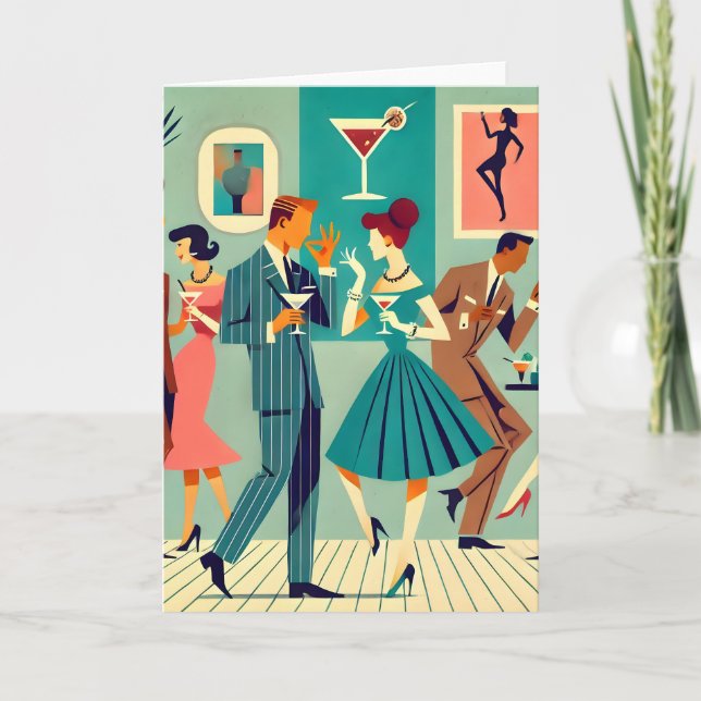 Carte Fête Mid Century Modern La Danse du Martini (Devant)
