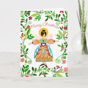 Carte Fête Moderne Folklorique Ange Mandarine Noël